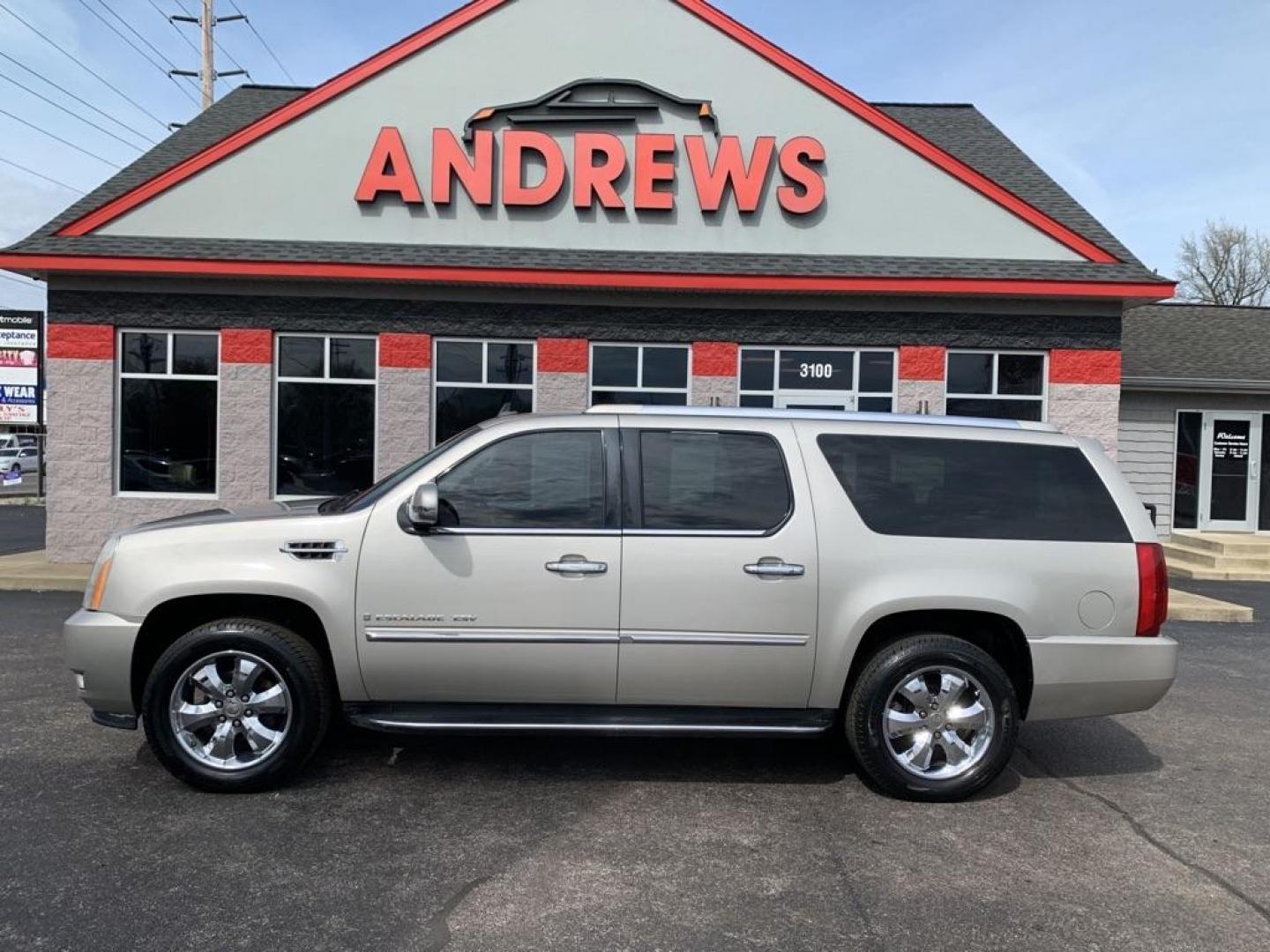 2007 GOLD CADILLAC ESCALADE ESV (1GYFK66887R) with an 6.2L engine, Automatic transmission, located at 3100 Covert Avenue, Evansville, IN, 47714, (812) 473-4492, 37.955418, -87.512238 - The ''Check Suspension'' light is on due to an electical error, the suspension is safely working. - Photo#0