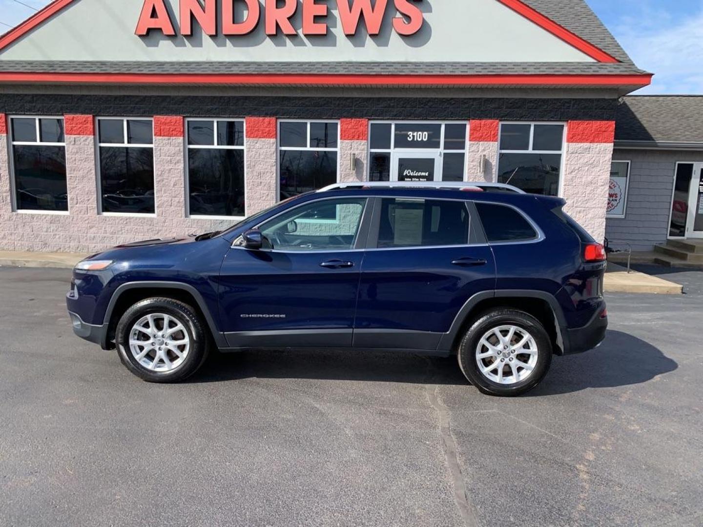 2014 BLUE JEEP CHEROKEE LATITUDE (1C4PJMCB4EW) with an 2.4L engine, Automatic transmission, located at 3100 Covert Avenue, Evansville, IN, 47714, (812) 473-4492, 37.955418, -87.512238 - Photo#0