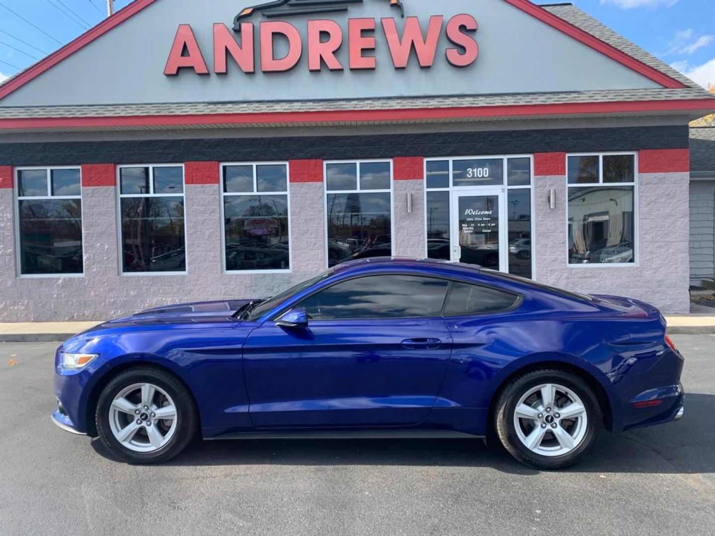 2015 BLUE FORD MUSTANG (1FA6P8TH9F5) with an 2.3L engine, Automatic transmission, located at 3100 Covert Avenue, Evansville, IN, 47714, (812) 473-4492, 37.955418, -87.512238 - Photo#0