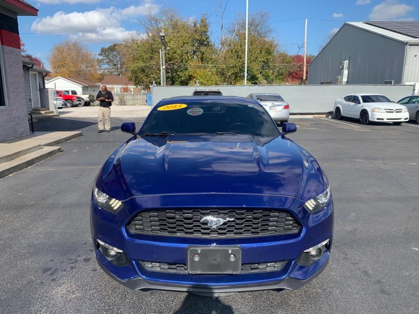 2015 BLUE FORD MUSTANG (1FA6P8TH9F5) with an 2.3L engine, Automatic transmission, located at 3100 Covert Avenue, Evansville, IN, 47714, (812) 473-4492, 37.955418, -87.512238 - Photo#2