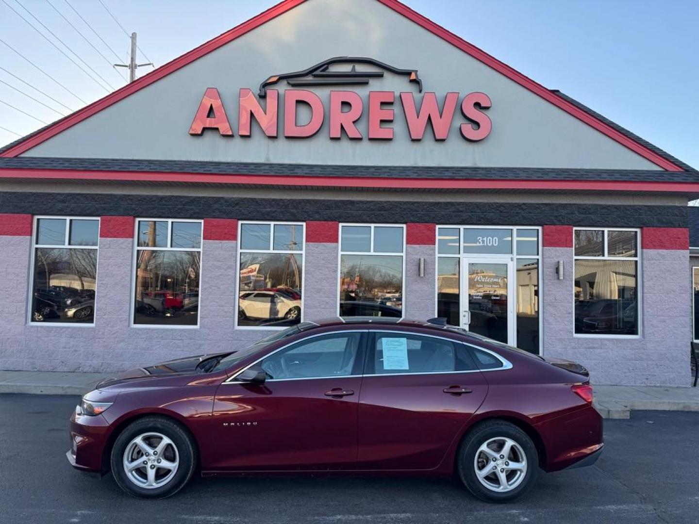 2016 MAROON CHEVROLET MALIBU LS (1G1ZB5STXGF) with an 1.5L engine, Automatic transmission, located at 3100 Covert Avenue, Evansville, IN, 47714, (812) 473-4492, 37.955418, -87.512238 - Photo#0
