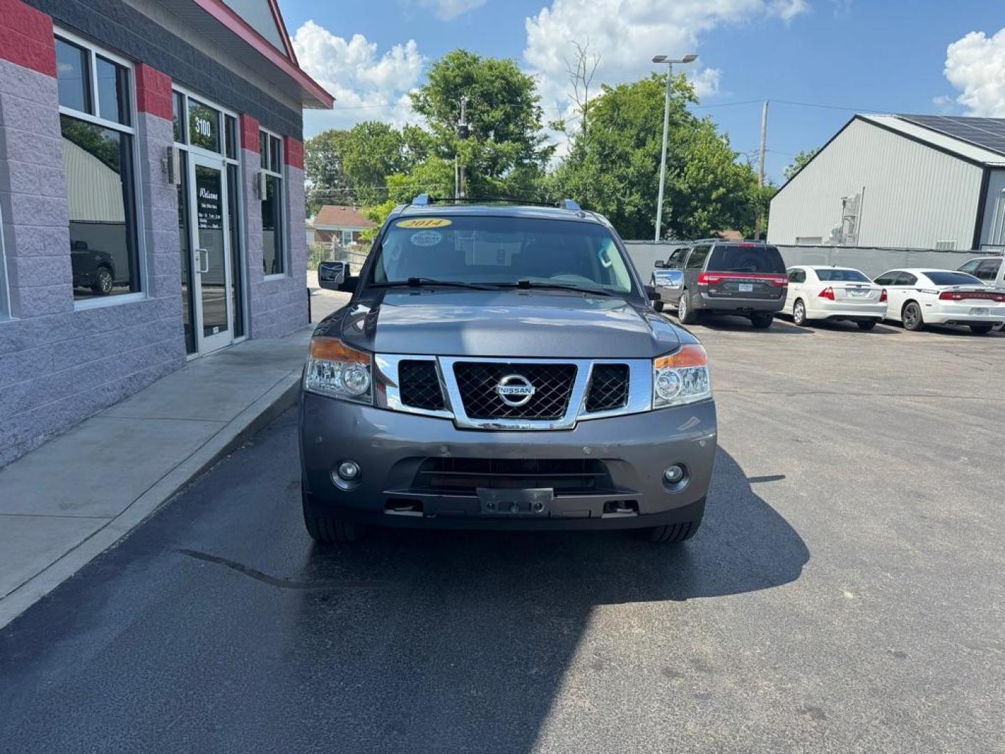 2014 GRAY NISSAN ARMADA PLATINUM (5N1BA0NEXEN) with an 5.6L engine, Automatic transmission, located at 3100 Covert Avenue, Evansville, IN, 47714, (812) 473-4492, 37.955418, -87.512238 - Photo#1